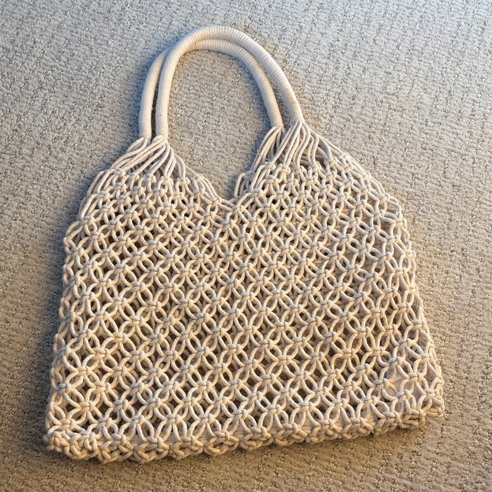 Cream Macramé Tote beach Bag